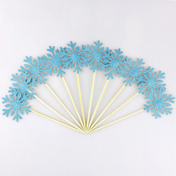 Blue Silver Snowflake Cake Decoration Frozen Birthday Party Girl Christmas 10pcs