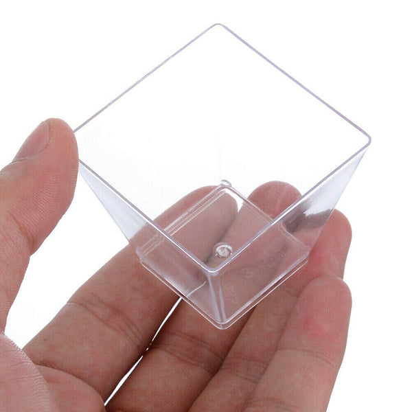 50x Clear Party Tableware Starter Dessert Cup Plastic Cube Sauce Square Mini 2oz