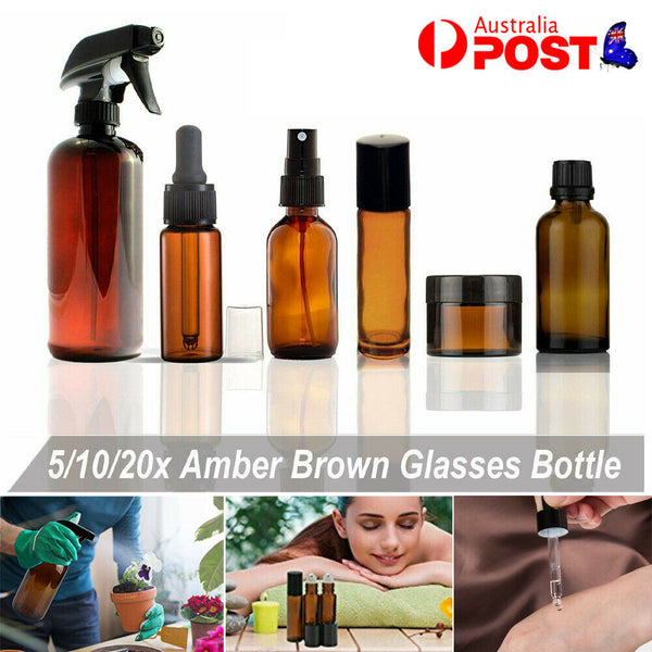 5/10/20X Amber Roller Glasses Spray Bottles Roller Dropper Essential Oil Bottles