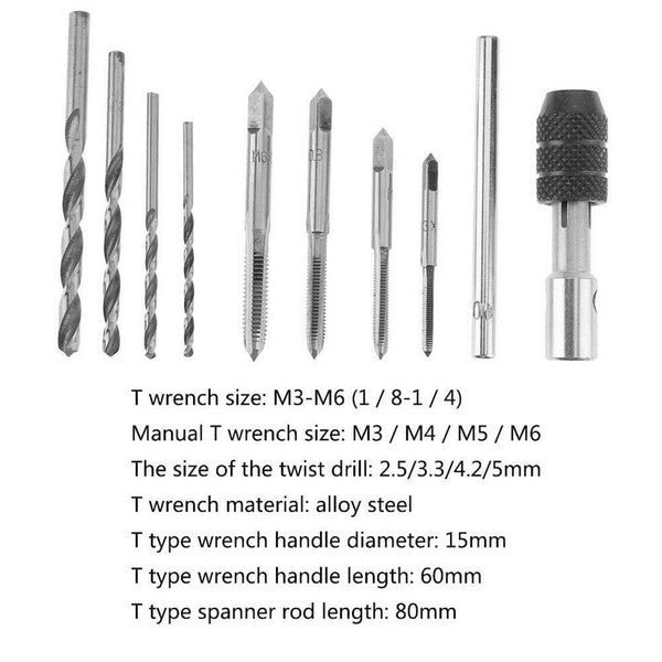 9PCS Hand Screw Tap Set M3/M4/M5/M6 Reamer+Twist Drill Bits+Wrench Tool AU Stock