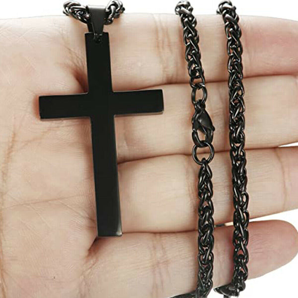 Necklace Cross Pendant Steel Stainless Chain Men Women Religious Jesus Crucifix