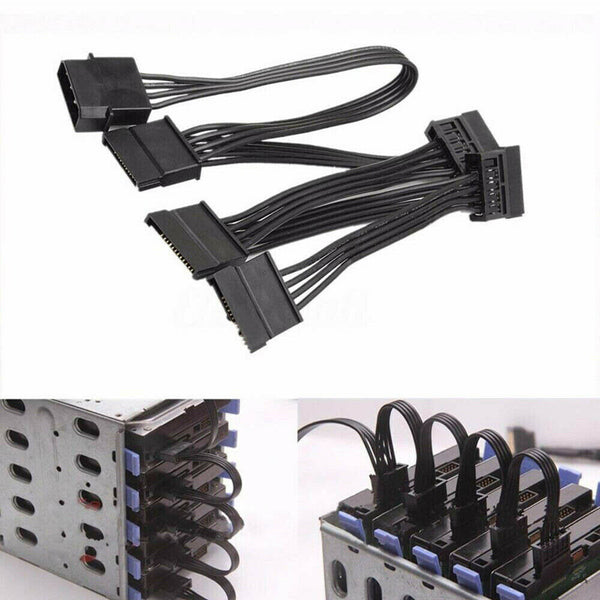 4Pin IDE Molex To 5-Port 15Pin SATA Power Cable Cord Lead Hard Drive HDD SSD PC