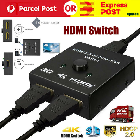 2 in 1 In Out UHD 4K Bi Direction HDMI 2.0 Switch Switcher Splitter Hub HDCP 3D