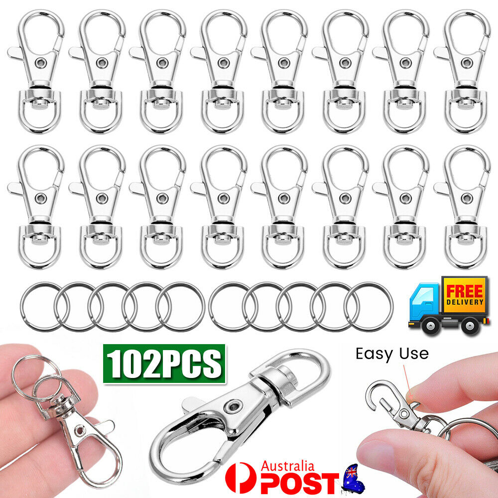 102PCS Swivel Lobster Clasp Clips Hook Alloy Key Ring Split Durable Keychain DIY