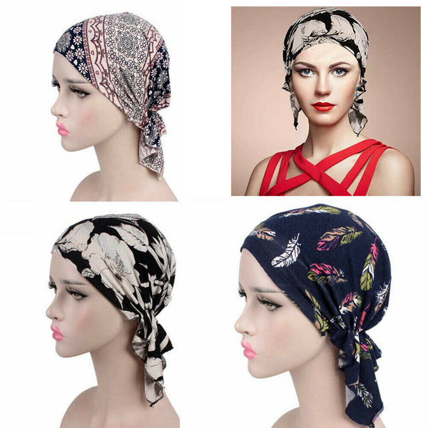 Turban Headwear Chemo Scarf Floral Wrap Muslim Hat Cancer Head Cap Stretch