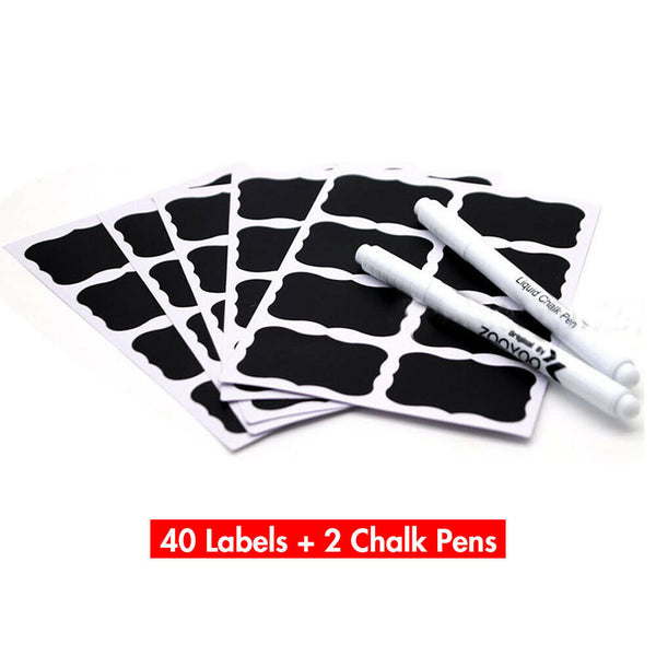 40/80pcs Blackboard Chalkboard Labels + 2 Chalk Pen Kitchen Jar Craft Stickers