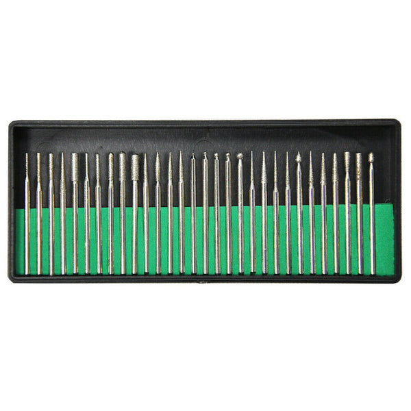 30pcs Electroplated Diamond Grinding Needles 3.0mm Shank Rods Heads Carving Tool