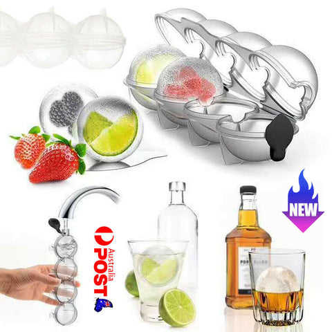 4 Large Ice Ball Maker Cube Tray Big Dessert Mold Whiskey Wine Round Mould DIY