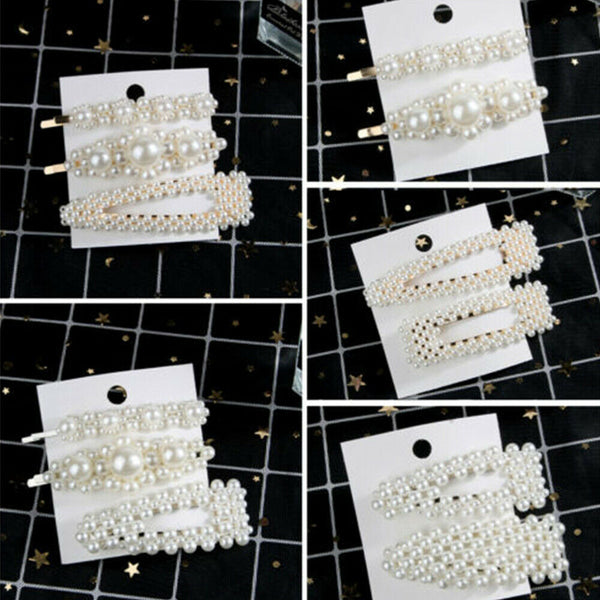 Popular Women Pearl Hair Clip Snap Barrette Stick Hairpin Hair Accessories Gift