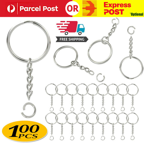 100pcs Bulk Split Metal Key Rings Keyring Blanks With Link Chains For DIY Craft
