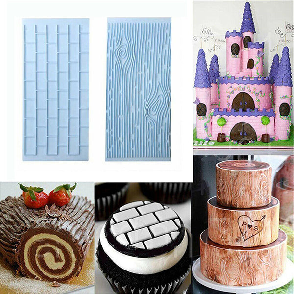 2pcs Cake Decoration Border Fondant Wall Brick Wood Grain Mold Mould Embosser AU