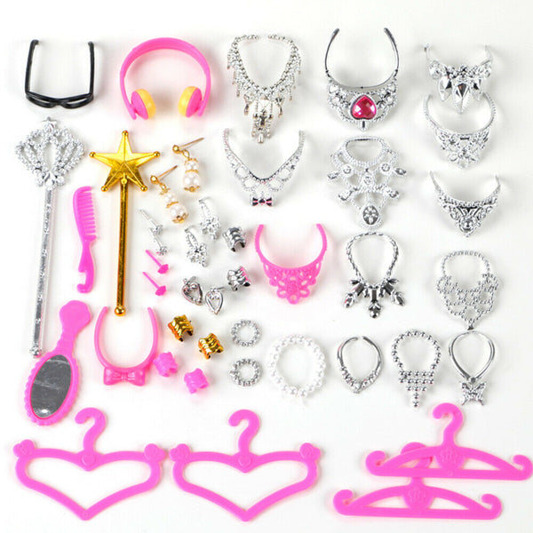 70pcs Items For Barbie Doll Jewellery Clothes Set Accessories Dresses Shoes