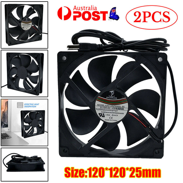 2PCS USB Cooling Fan Silent Fan Fr Computer Case PC CPU Case 5V 120x120x25mm AU