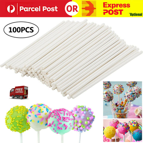 100 X Cake Pop Stick White Paper Sticks Lolly Lollipop Candy Party Supplies