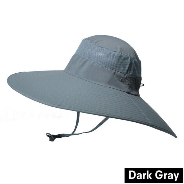 Hiking Sun Hat Unisex Wide Brim Fishing With Chin Strap Breathable Sun Protect