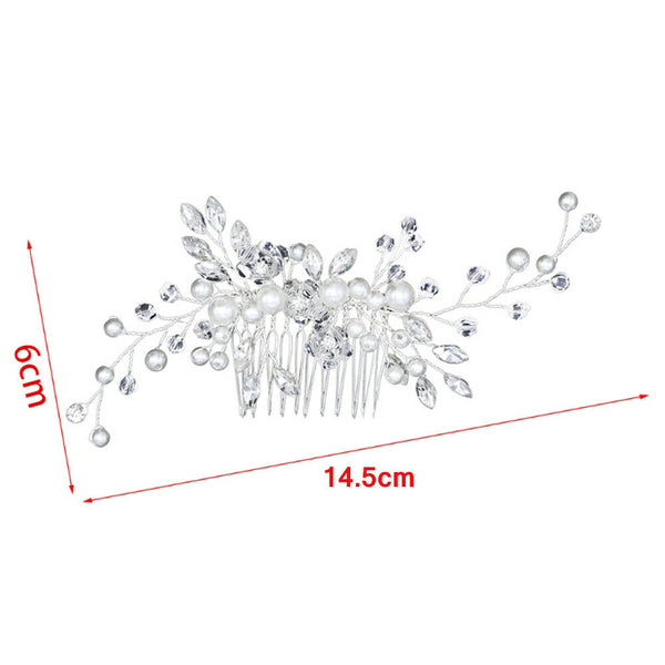 Women Crystal Pearl Headband Bridal Vine Headpiece Hair Wedding Headdress Comb