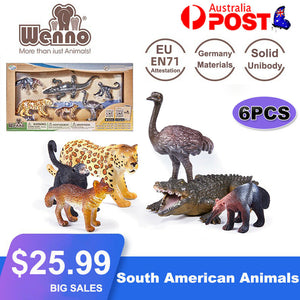 WENNO 6PCS Kids Plastic Figures South American Animals Anteater Jaguar Toys Gift