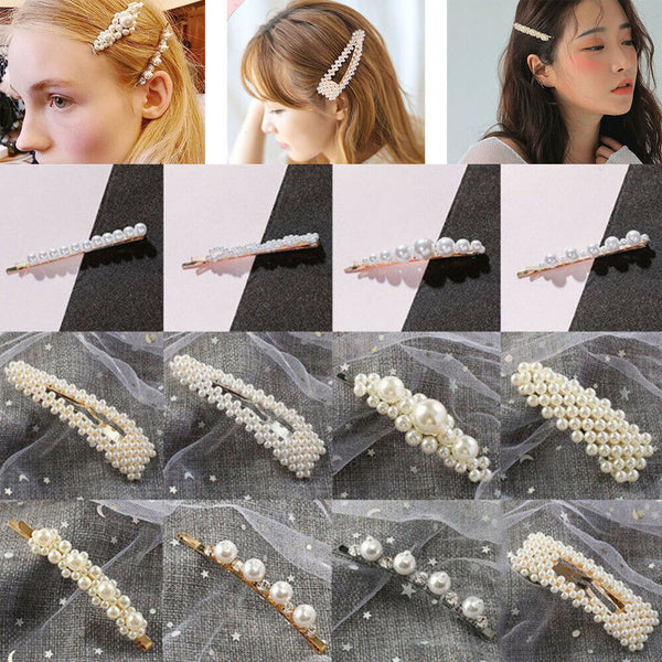 Popular Women Pearl Hair Clip Snap Barrette Stick Hairpin Hair Accessories Gift