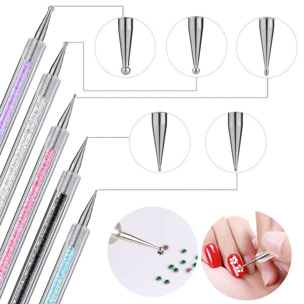 AU 5 Nail Art Liner Brushes Dual-ended Fine Line 3D Drawing Dotting Brush Set