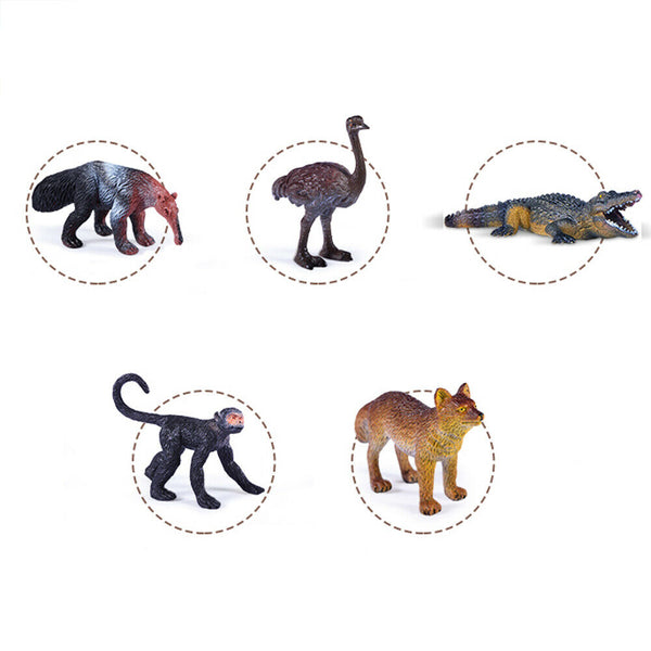 WENNO 6PCS Kids Plastic Figures South American Animals Anteater Jaguar Toys Gift