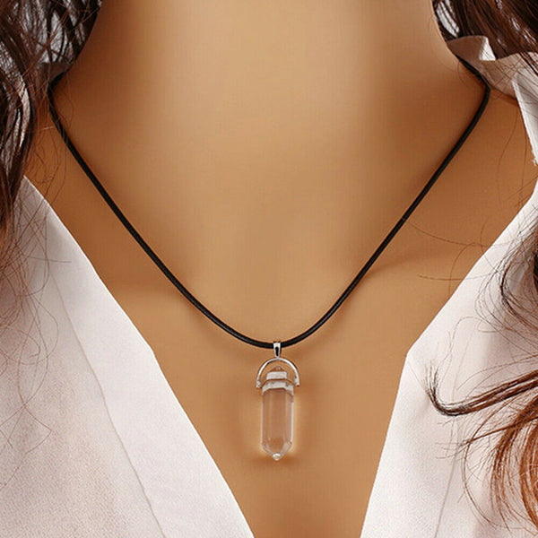 Natural Crystal Quartz Point Hexagonal Healing Pendant Chakra Necklace Gemstone