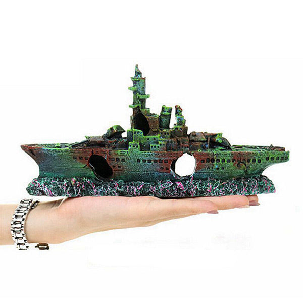 Aquarium Shipwreck Ship Fish Tank Resin Sunken Ship Fishing Hiding Pot Decor