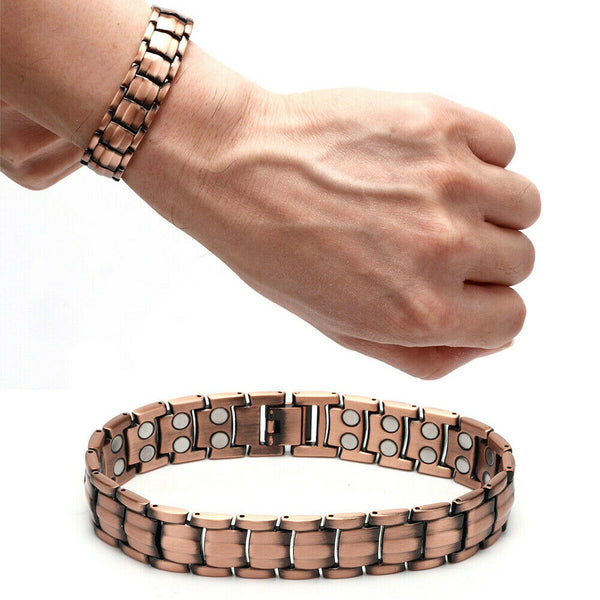 Men Red Copper Double Strong Magnetic Therapy Bracelet for Arthritis Pain Relief