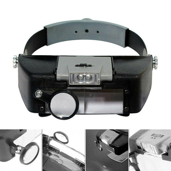 OZ Watch Repair Jewellers Head Headband Magnifier Glasses Loupe With LED Light