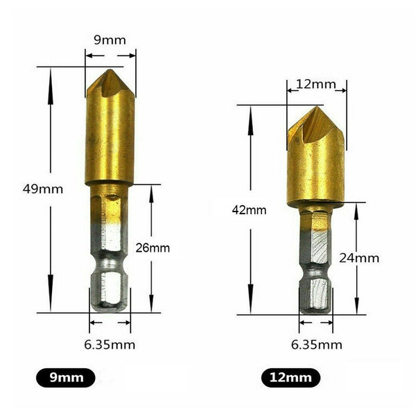 6Pcs Chamfer Countersink Deburring Drill Bit Crosshole Cutting Metal Tools AU