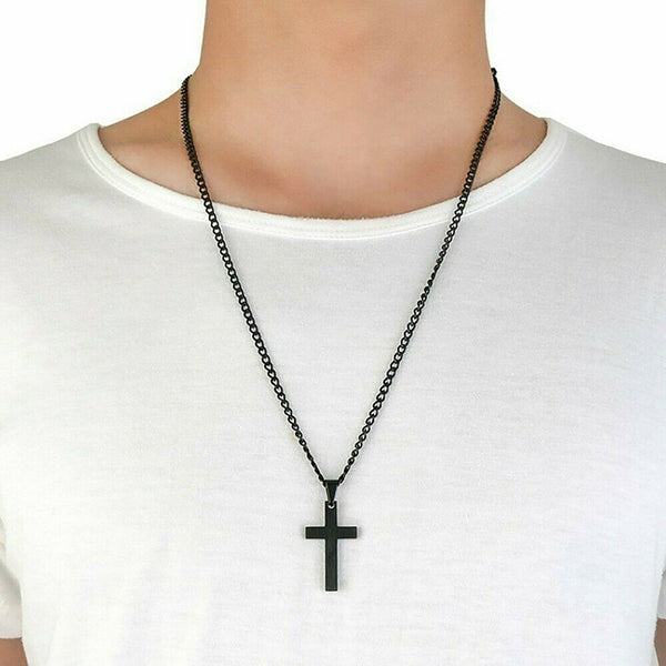 Necklace Cross Pendant Steel Stainless Chain Men Women Religious Jesus Crucifix