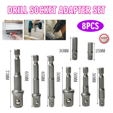 8PCS Drill Socket Adapter Set Impact Nut Driver Hex Extension Bit 25mm-73mm