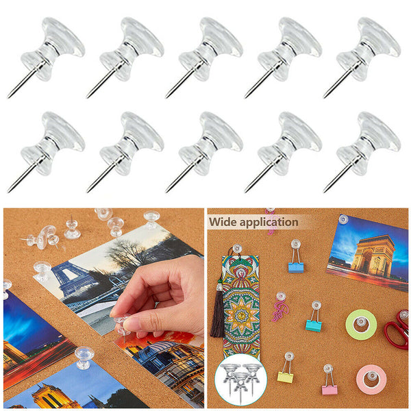 100PCS Clear Push Pins Transparent Drawing Pins Notice Board Cork Board Office