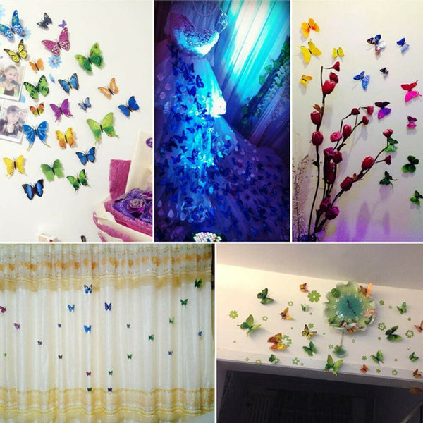 12Pcs 3D Butterfly Wall Decal Removable Sticker Kids Art Nursery Xmas Decoration