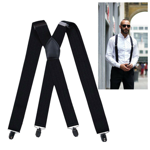 50mm Mens Suspenders Braces Trousers Extra Wide Adjustable 4 clips Elastic Belt