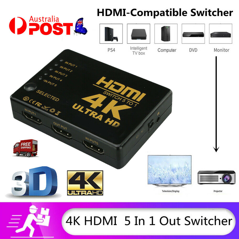 5 Port 4K HDMI Splitter Switch Switcher Hub Box Adapter HDTV Ultra HD 4K 60Hz