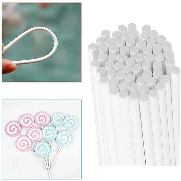 100 X Cake Pop Stick White Paper Sticks Lolly Lollipop Candy Party Supplies