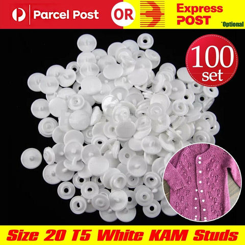 100Sets 12mm T5 White Plastic Resin Press Studs Snap Button Fasteners Popper AU