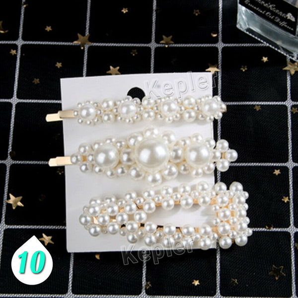 Popular Women Pearl Hair Clip Snap Barrette Stick Hairpin Hair Accessories Gift