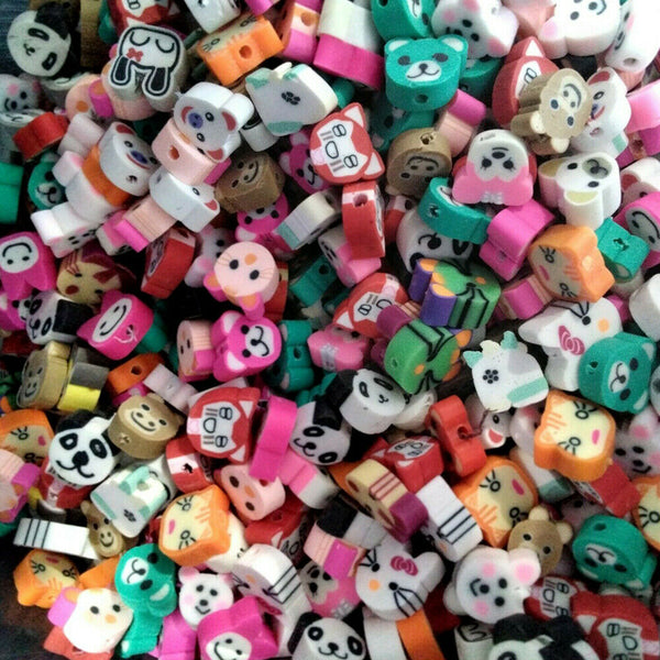 50pcs Handmade Polymer Clay Assorted Animals Panda Rabbit Bear Cat Multi Colours