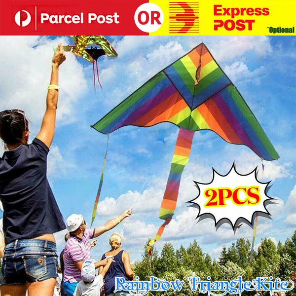 2 x Rainbow Triangle Kite Outdoor Children Fun Sports Kids Toys Gift Air Fly