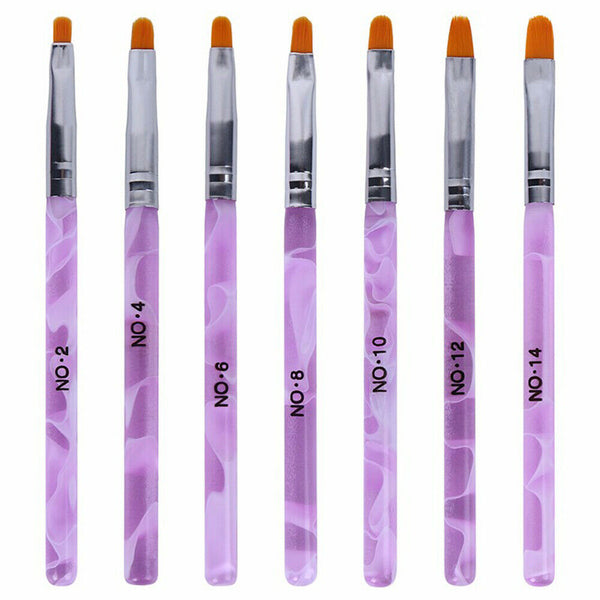 7pcs Round Tip UV Gel Nail Brush Size #2-#14 Base Sculpture Painting 3018