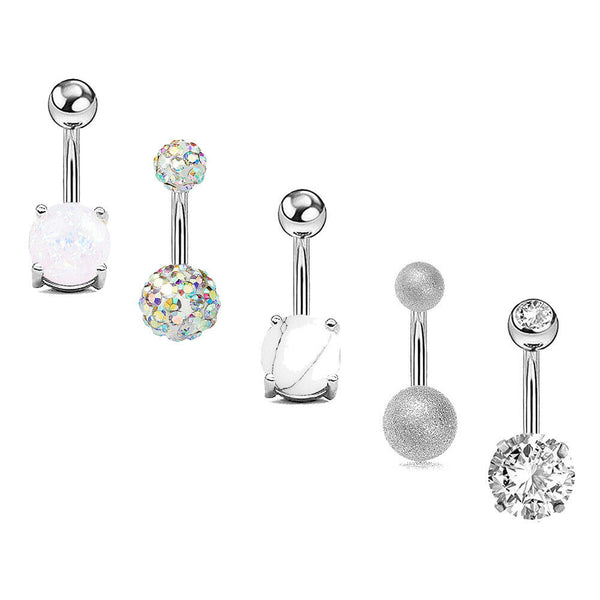 5PCS Belly Button Rings Navel Bars Surgical Steel Stone Body Piercing Jewellery