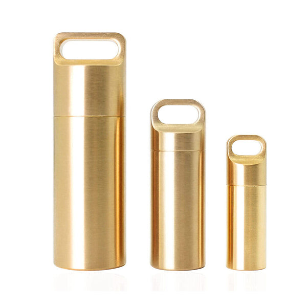 Pill Box Case Bottle Brass Container Waterproof Keyring Medicine Capsule Holder