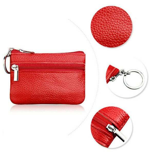 Women Leather Coin Card Key Ring Wallet Pouch Mini Purse Zip Up Small Change Bag