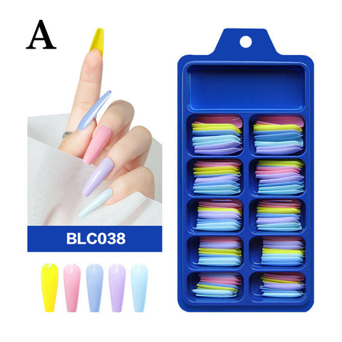 100Pcs Long Ballerina Fake Nails Candy Colors Natural Coffin Press on False Nail