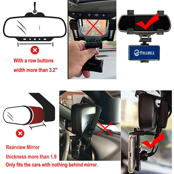 Phone Holder Rear View Mirror Mount Car Truck Smartphone GPS Cradle 360°Rotation