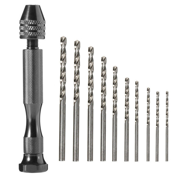 Mini Micro Hand Drill Bit with Keyless Chuck + 10 Twist Drills Rotary Tool BI338