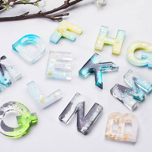 56PCS Crystal Epoxy Resin Mold Alphabet Letter Number Pendant Silicone Mould