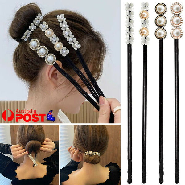 1*Fashion Flower Pearl Hairpin Bun Maker Twist Headband Lazy Hair Accessories