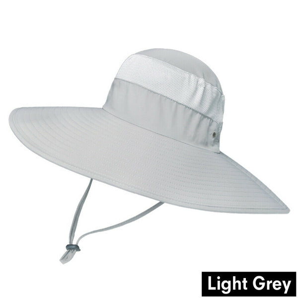 Hiking Sun Hat Unisex Wide Brim Fishing With Chin Strap Breathable Sun Protect